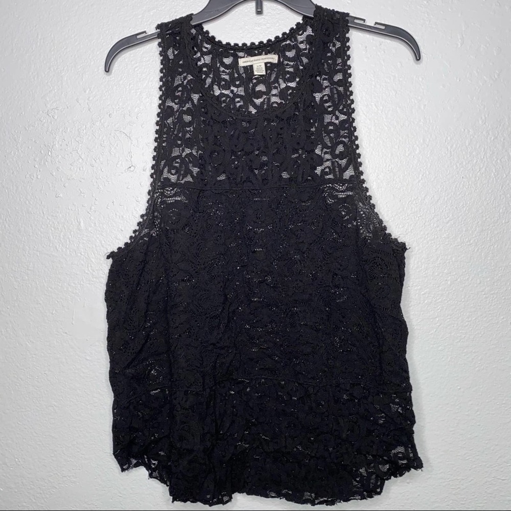 American Eagle Black Acrylic Lace Tank Top Cowgirl country Size Large